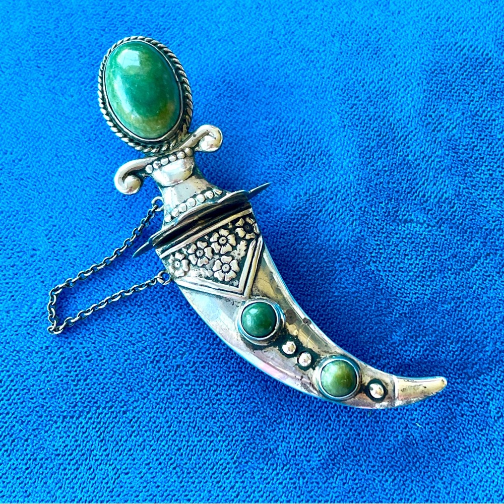 Vintage Silver & Turquoise Dagger Double Brooch